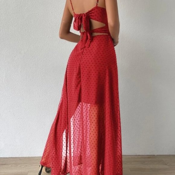 Swiss Dot Cami Maxi Dress RED - Picture 8 of 9